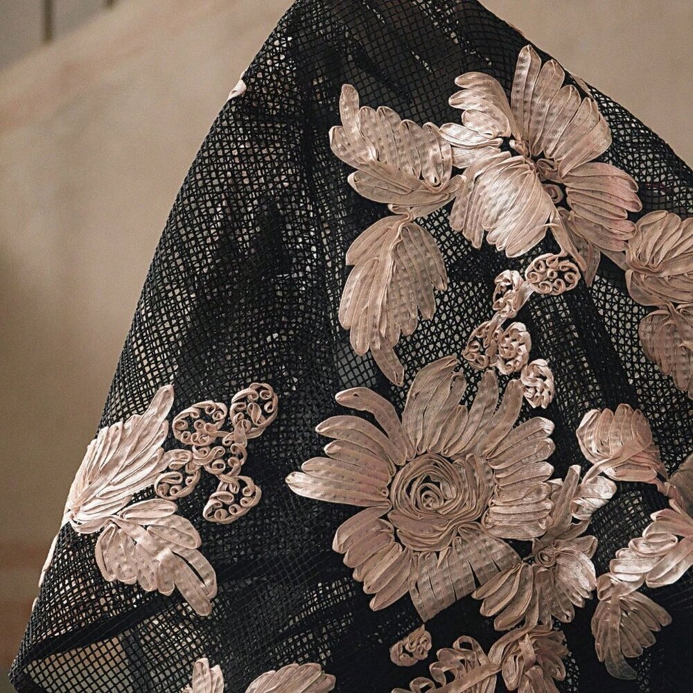 Black Women's Romantic Elegant Floral Embroidery Semi-Sheer Casual Blouse - Picture 8 of 8